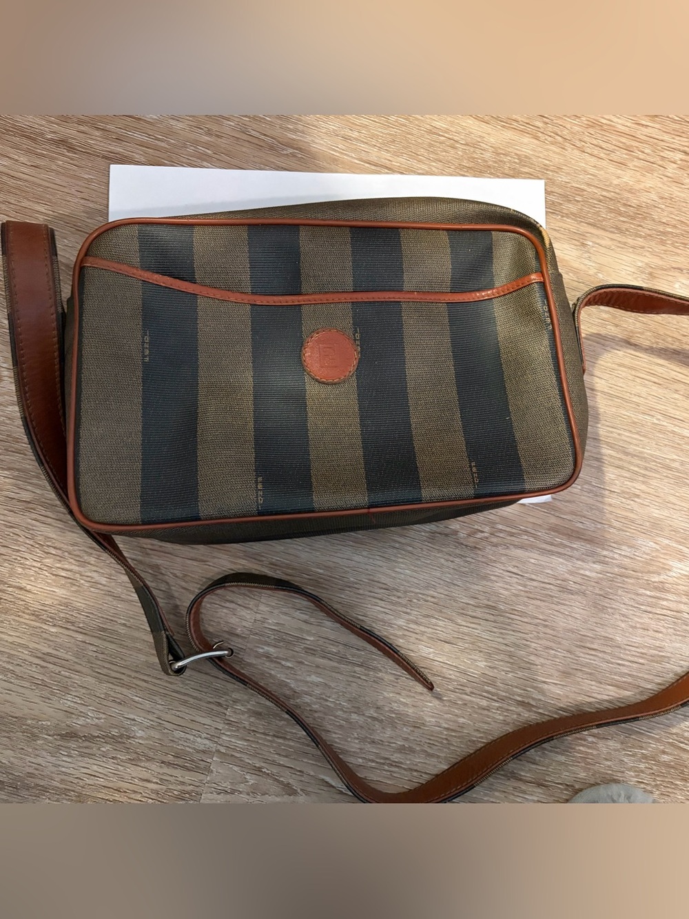 1980s Fendi Brown and Black Striped Canvas Crossbody Bag